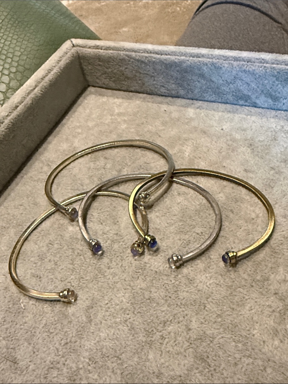 Kendra scott Gold and Silver Open Cuff Bracelets with Blue and clear Stone Tips